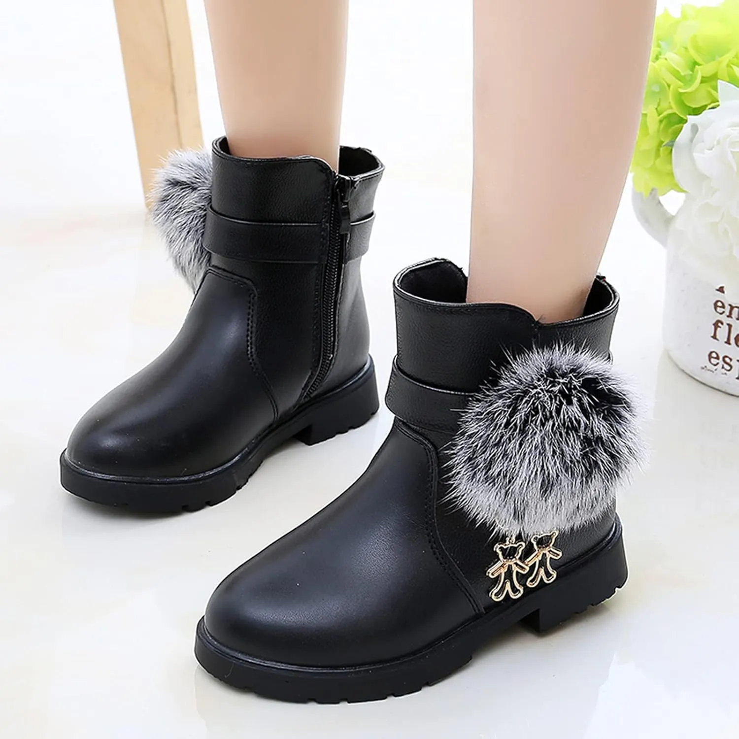 Big Kids &Little Kids Girls Princess Shoes Fashion Bowkont Artificial Leather Boots Snow Boots 4-12.5Y