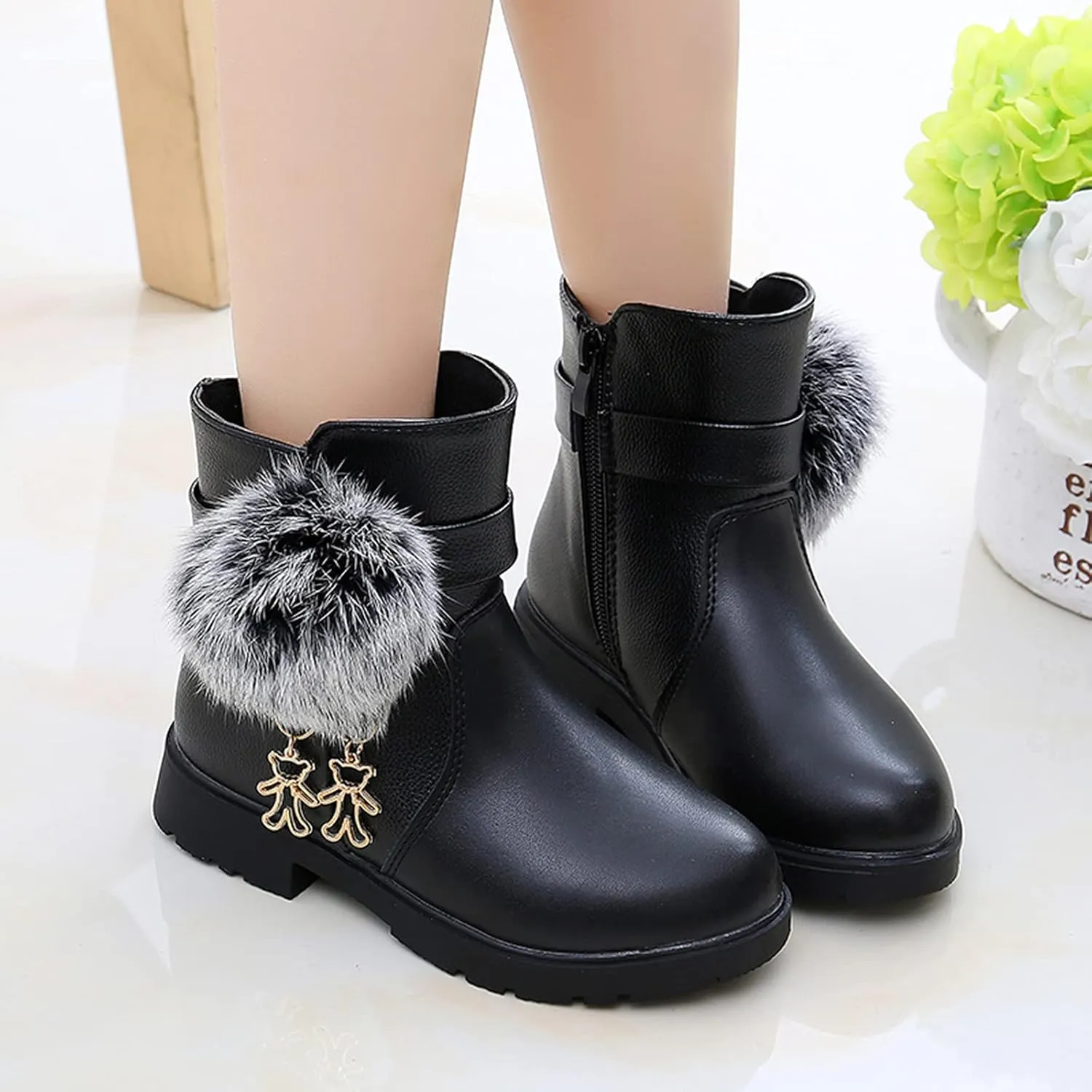 Big Kids &Little Kids Girls Princess Shoes Fashion Bowkont Artificial Leather Boots Snow Boots 4-12.5Y