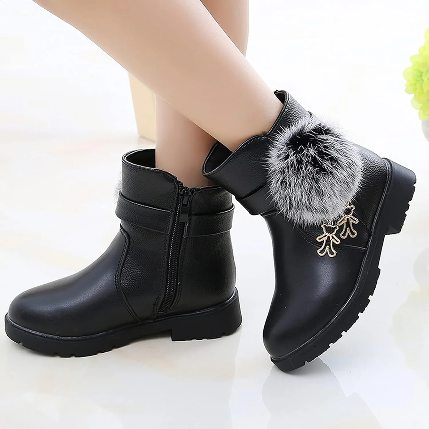 Big Kids &Little Kids Girls Princess Shoes Fashion Bowkont Artificial Leather Boots Snow Boots 4-12.5Y