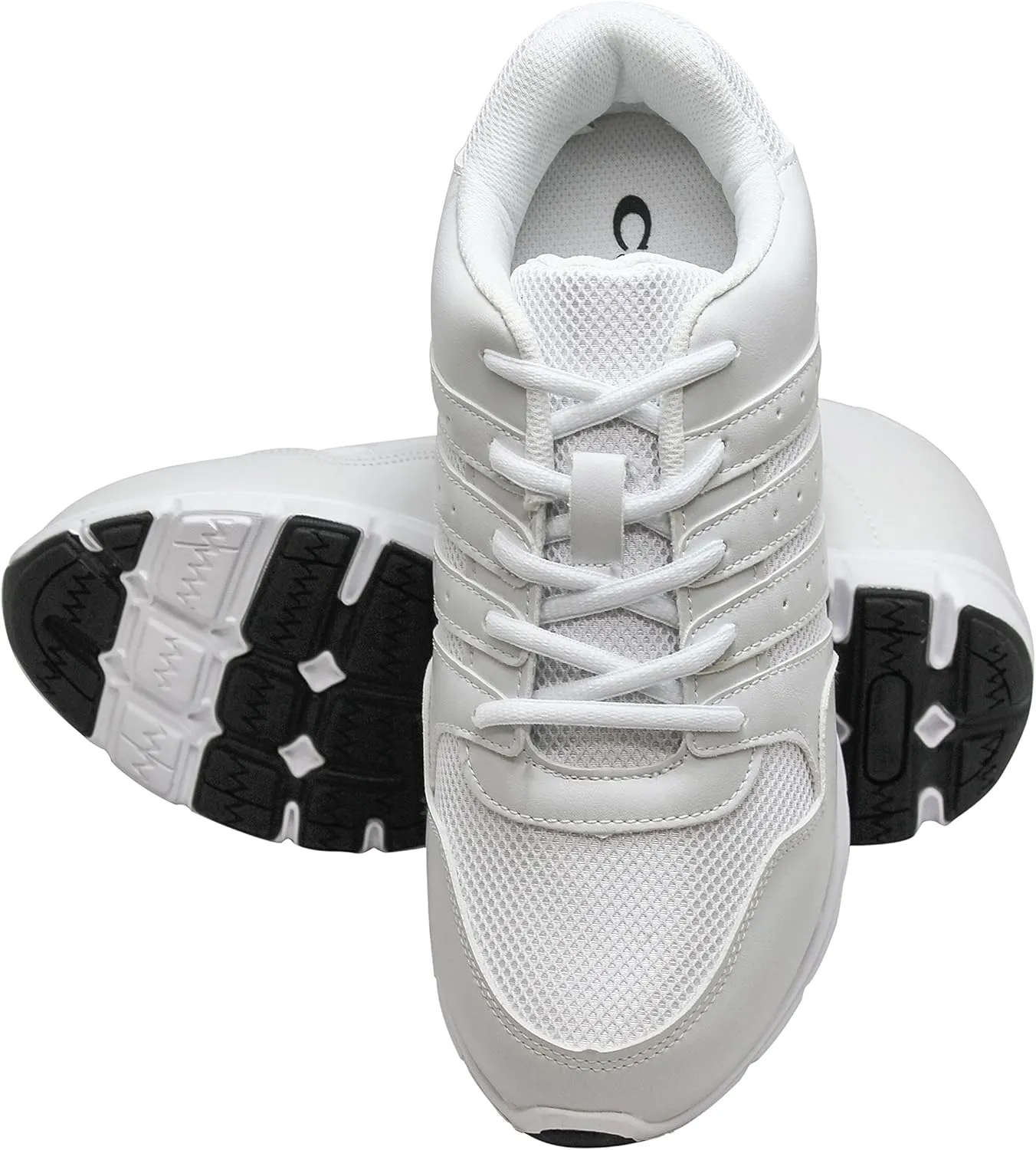 CALTO Men's Invisible Height Increasing Elevator Shoes - White Leather/Mesh Lace-up Lightweight Sporty Trainer Sneakers - 3.2 Inches Taller - G8818 - Size 9 D(M) US