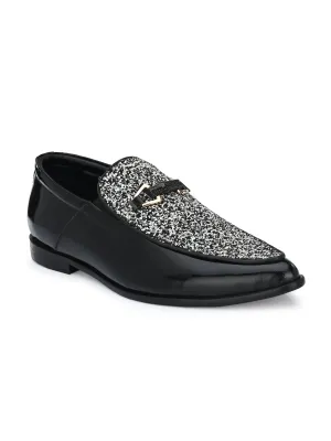 Hitz Men's Black Leather Slip-On Party Wear Shoes