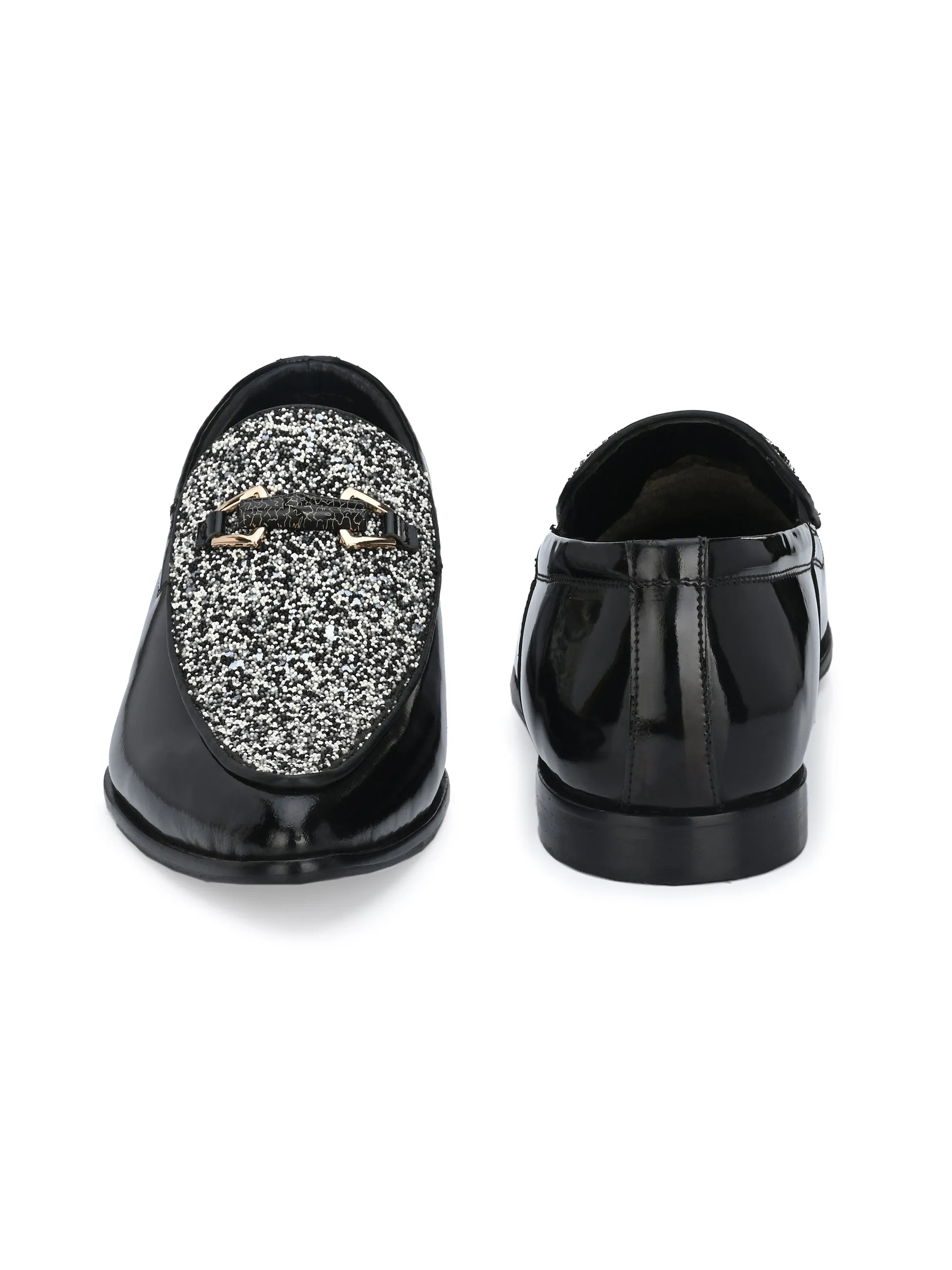 Hitz Men's Black Leather Slip-On Party Wear Shoes