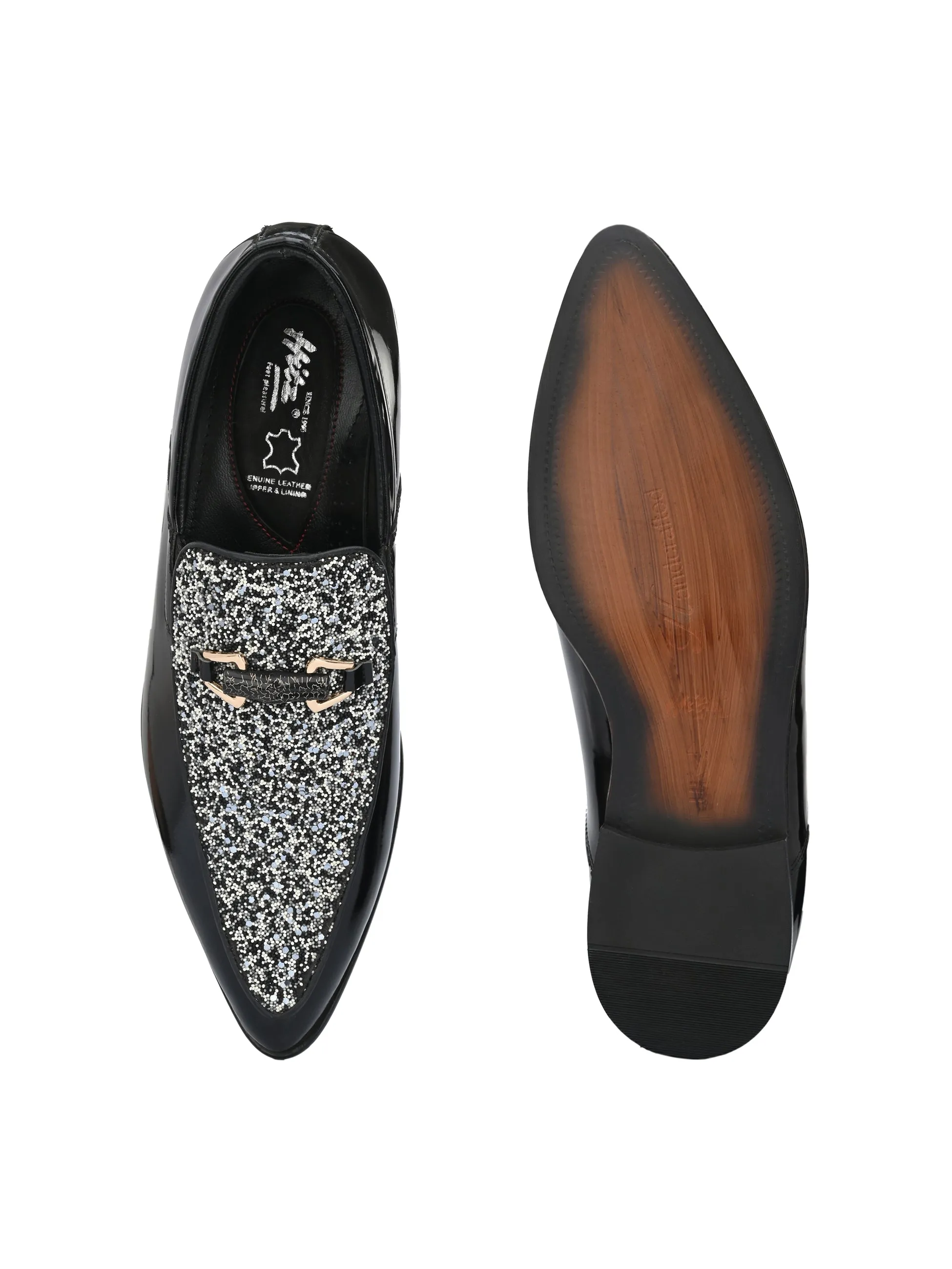 Hitz Men's Black Leather Slip-On Party Wear Shoes