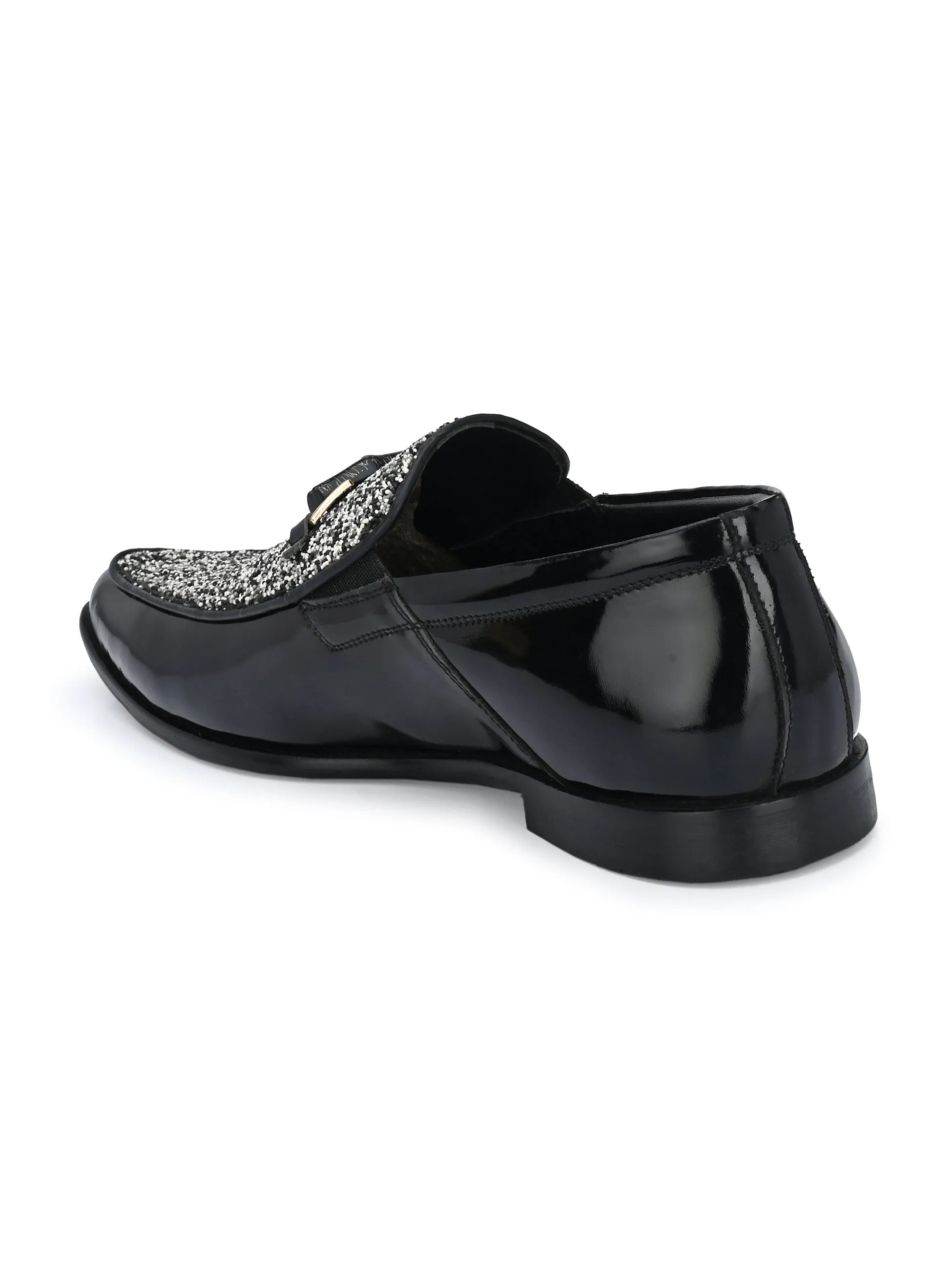 Hitz Men's Black Leather Slip-On Party Wear Shoes