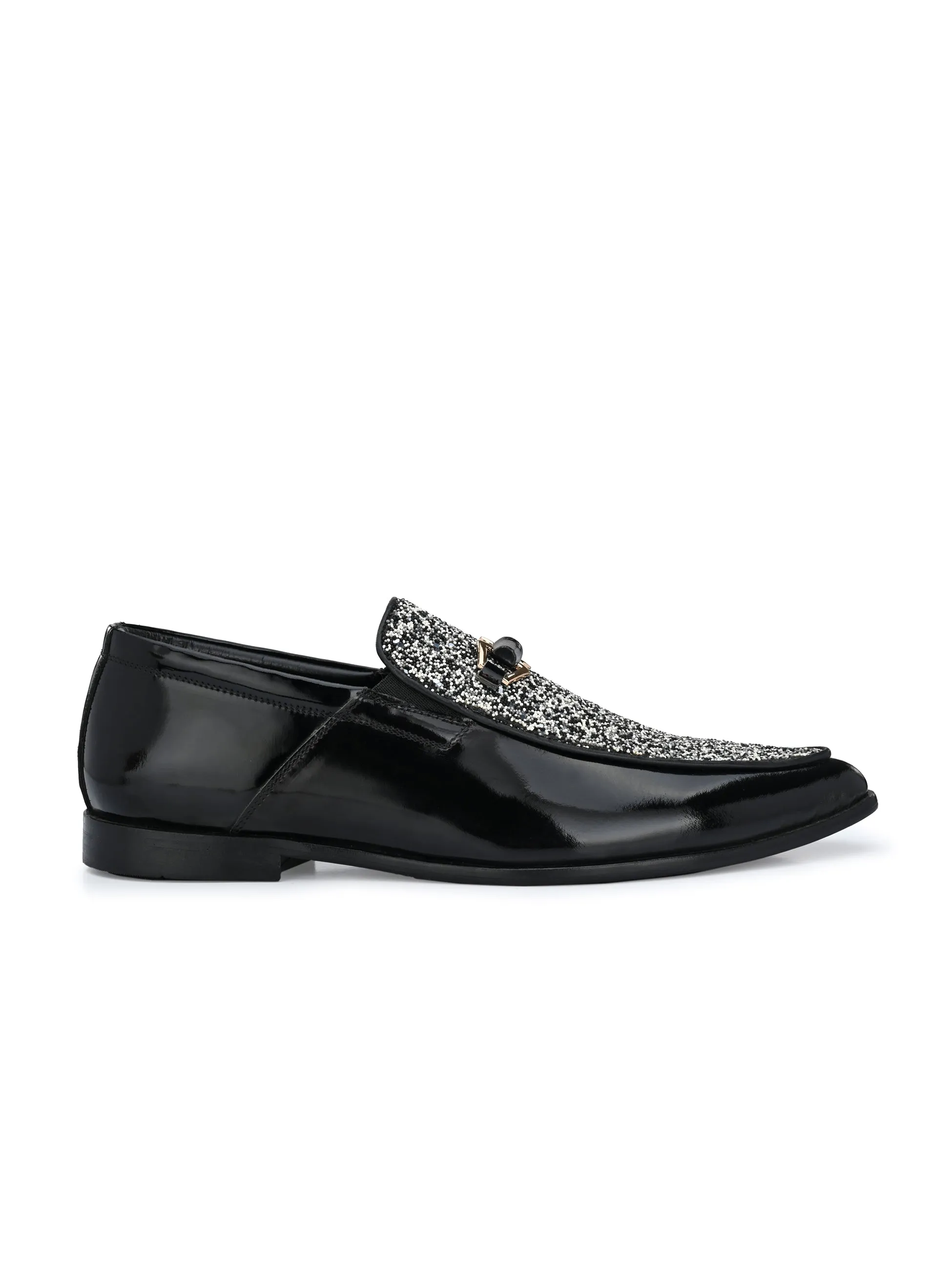 Hitz Men's Black Leather Slip-On Party Wear Shoes