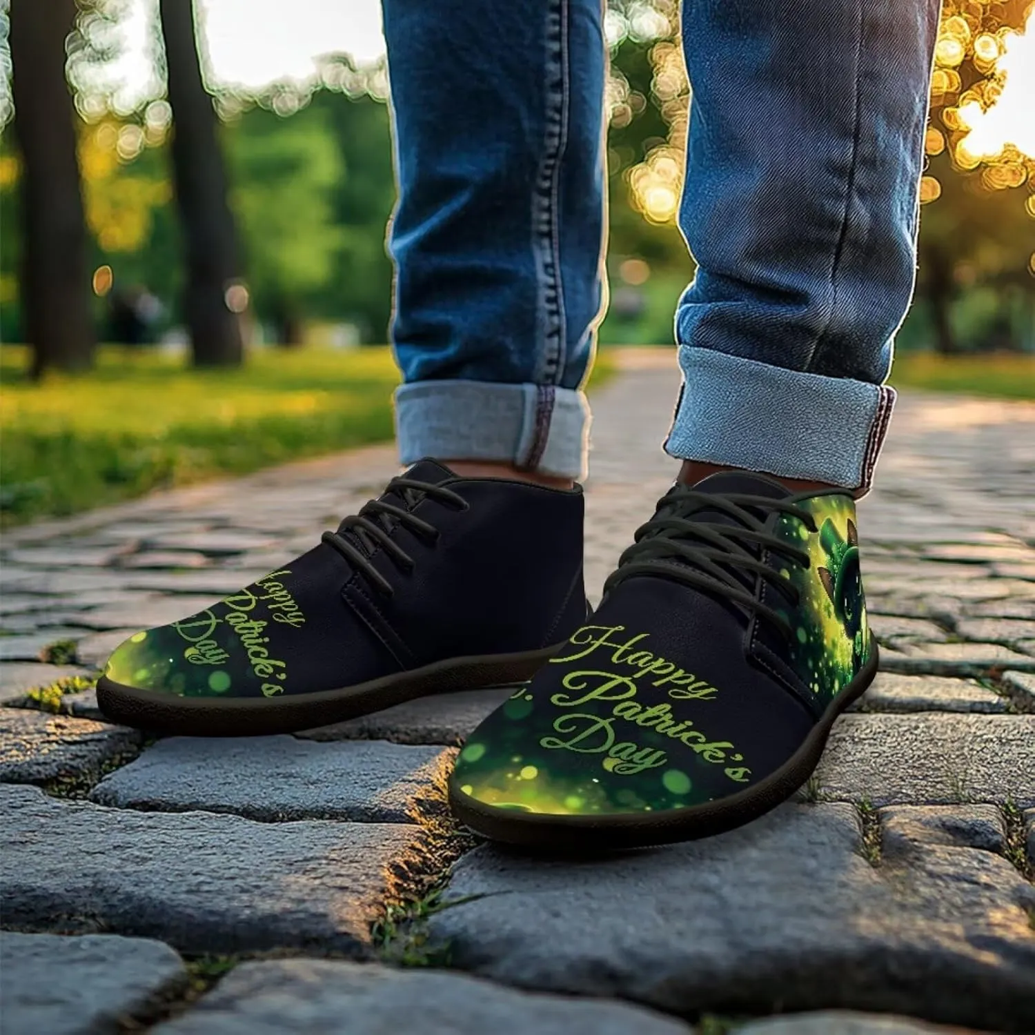 Howilath St. Patrick's Day Barefoot Running Shoes Men Extra Width Running Shoes Trail Running Sneakers for Walking Hiking
