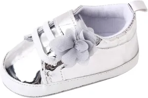 Infant Baby Girls Flower PU Leather Sneakers Soft Sole Anti-Slip Newborn Toddler Solid Shiny Ankle Dress Shoes Baby