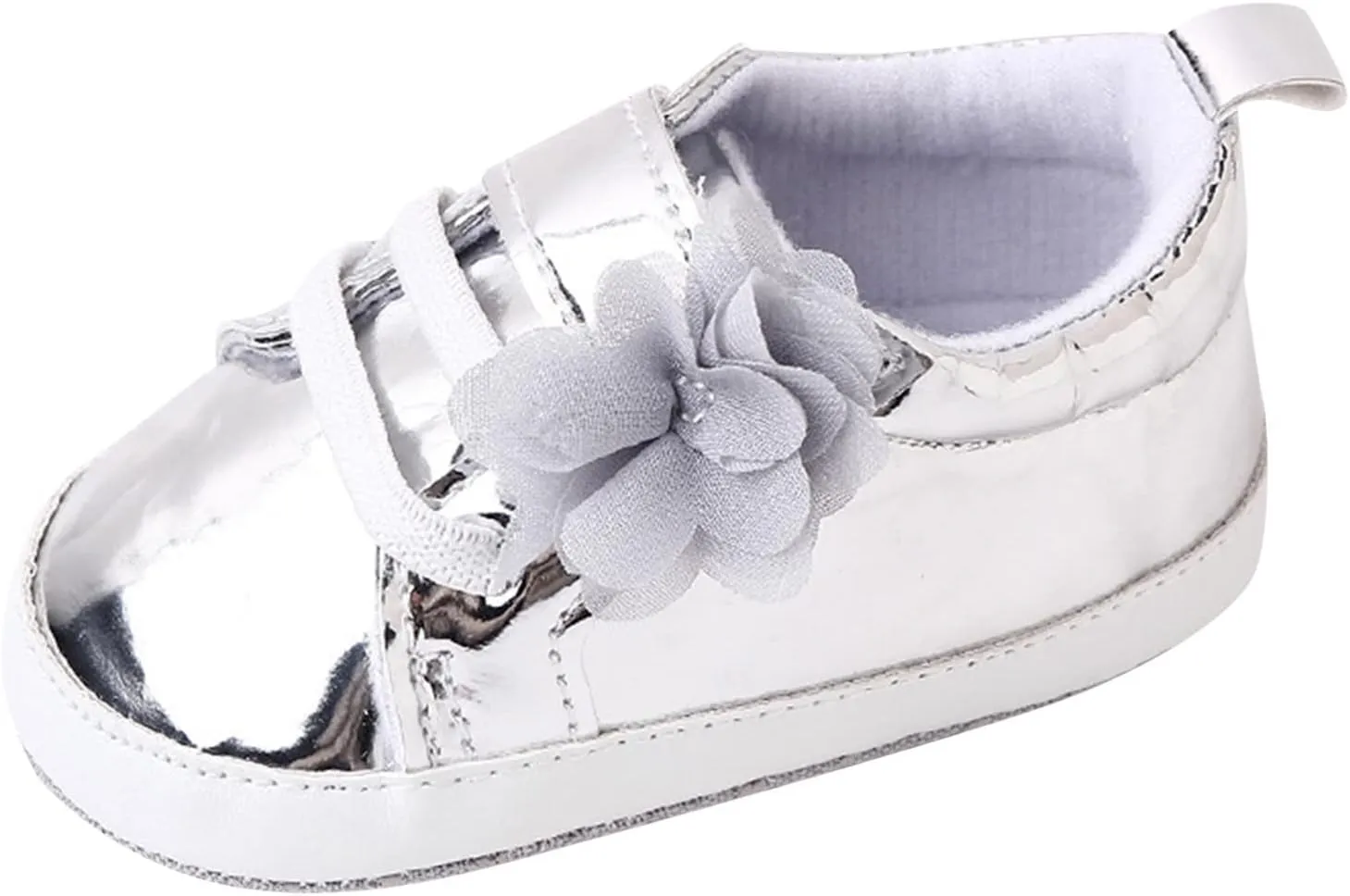 Infant Baby Girls Flower PU Leather Sneakers Soft Sole Anti-Slip Newborn Toddler Solid Shiny Ankle Dress Shoes Baby