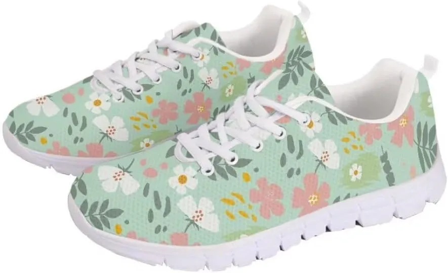 Jeiento Athletic Running Shoes for Women Girls Floral Lightweight Walking Shoes Fashion Sneakers for Men Tennis Shoes Breathable Mesh Gym Sports Shoes