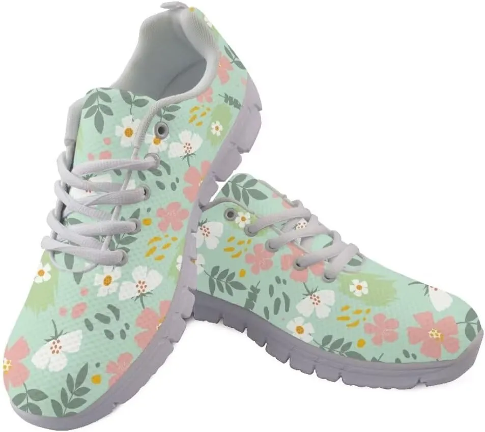 Jeiento Athletic Running Shoes for Women Girls Floral Lightweight Walking Shoes Fashion Sneakers for Men Tennis Shoes Breathable Mesh Gym Sports Shoes