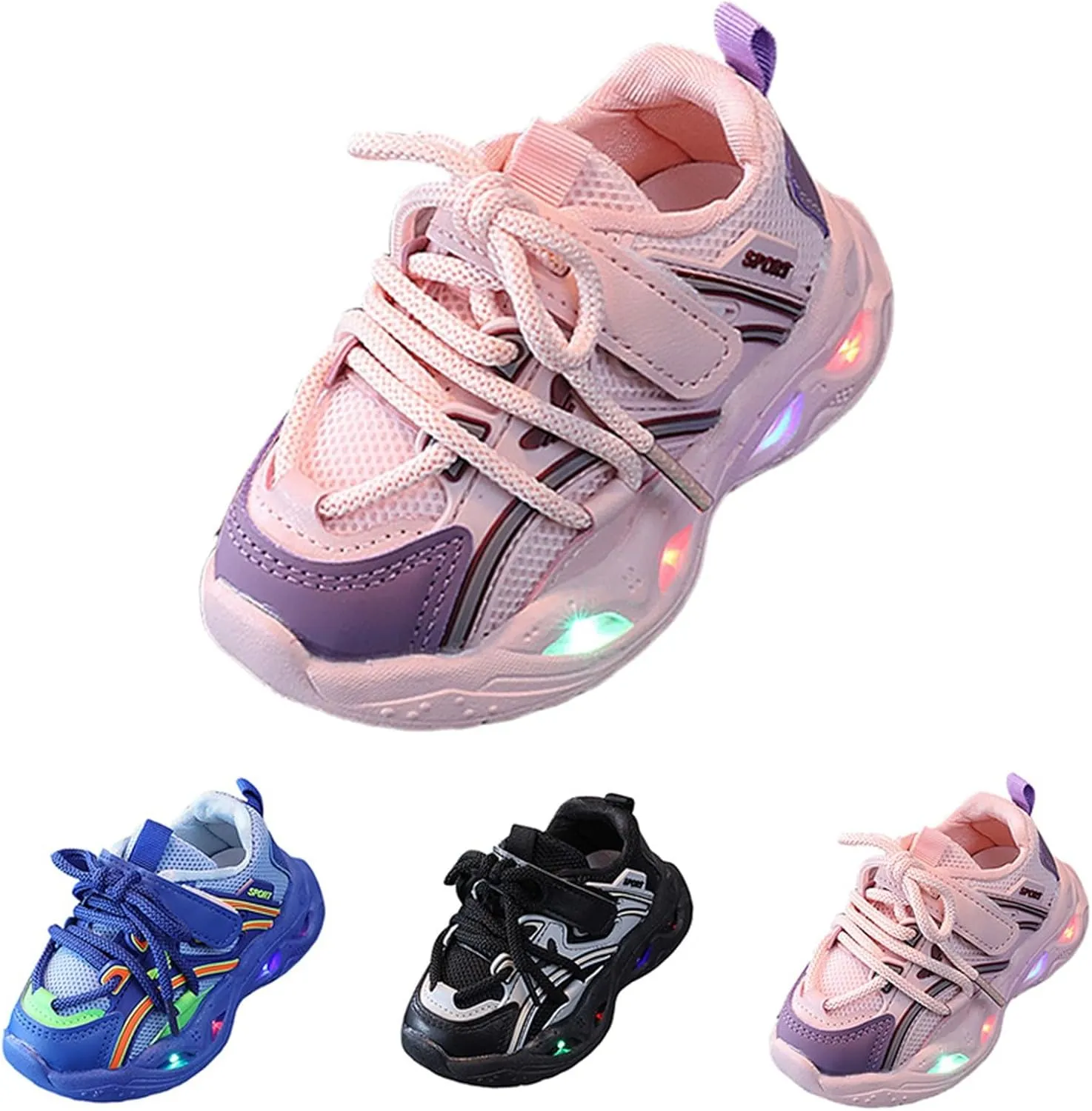 Toddler Girl Light Up Shoes Casual Children Shoes Boys Lac Up Mesh Lightweight Casual Sneaker Luminous Shoes