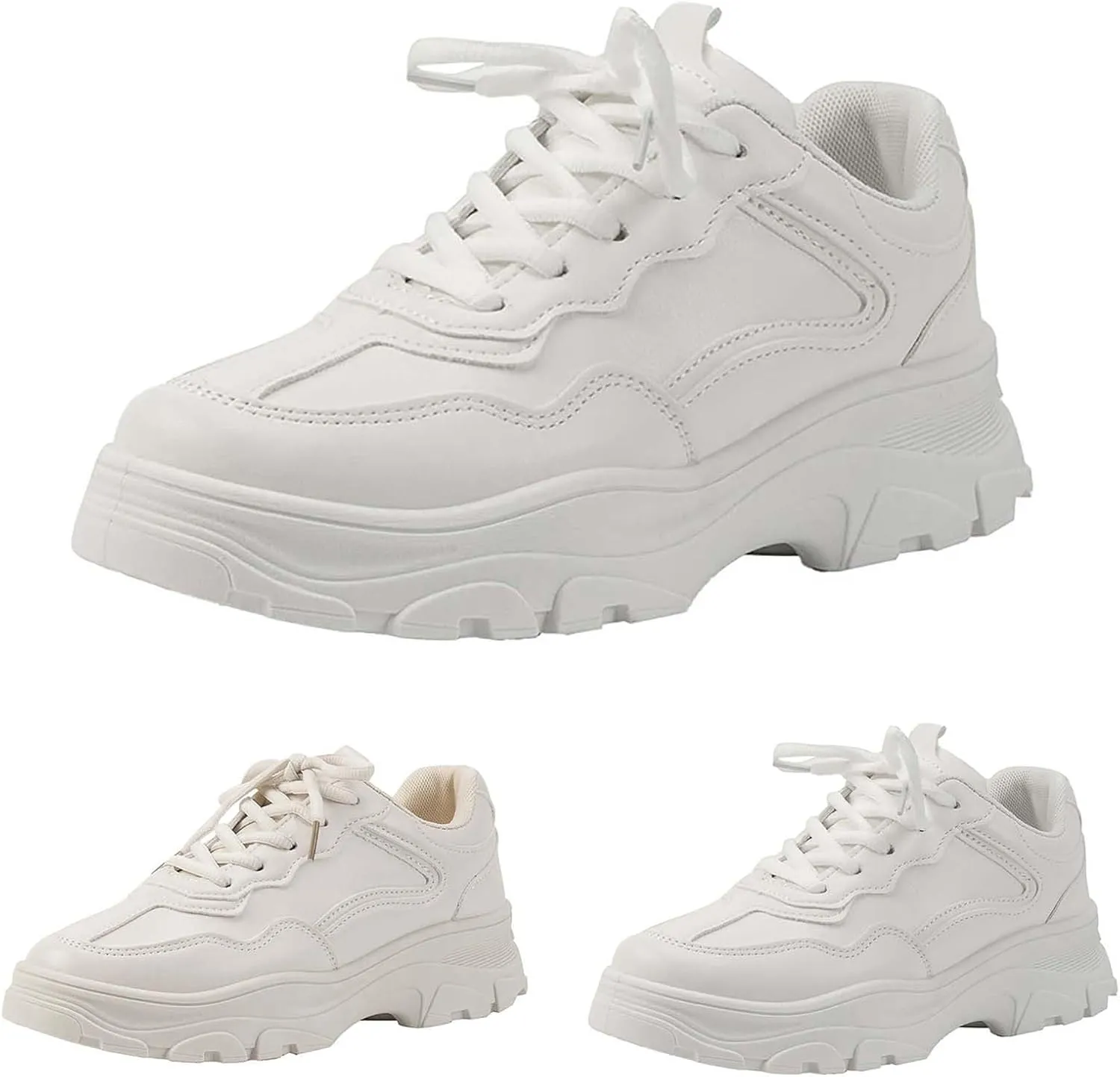Women Chunky Platform Casual Lace-Up Walking Sneakers Fashion Leather Casual Wedge Walking Sport Dad Shoes