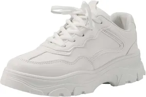 Women Chunky Platform Casual Lace-Up Walking Sneakers Fashion Leather Casual Wedge Walking Sport Dad Shoes