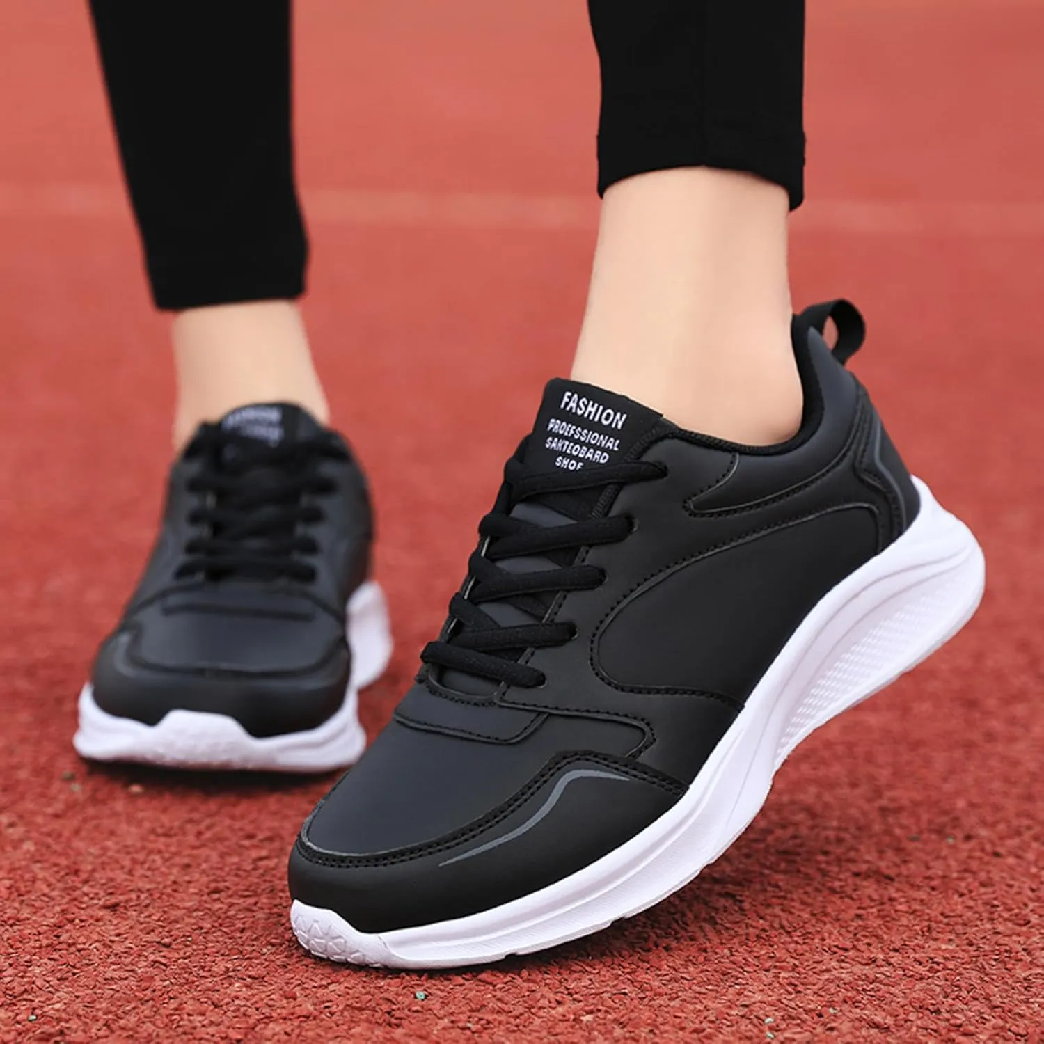 Women's Slip on Walking Shoes Comfy PU Leather Non Slip Arch Support Running Shoes Breathable Mesh Sports Workout Tennis Shoes Lightweight Fashion Sneakers