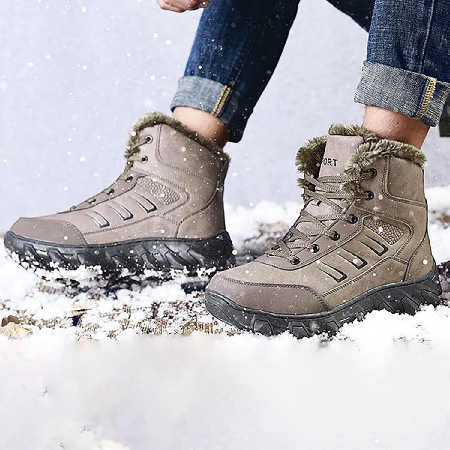 Work Boots for Men Waterproof Hiking Sneakers Zip Up Fur Lined Women's Safety Shoes Food Service Outdoor Botas Waterproof Soft Toe Work Hike Grounded Footwear