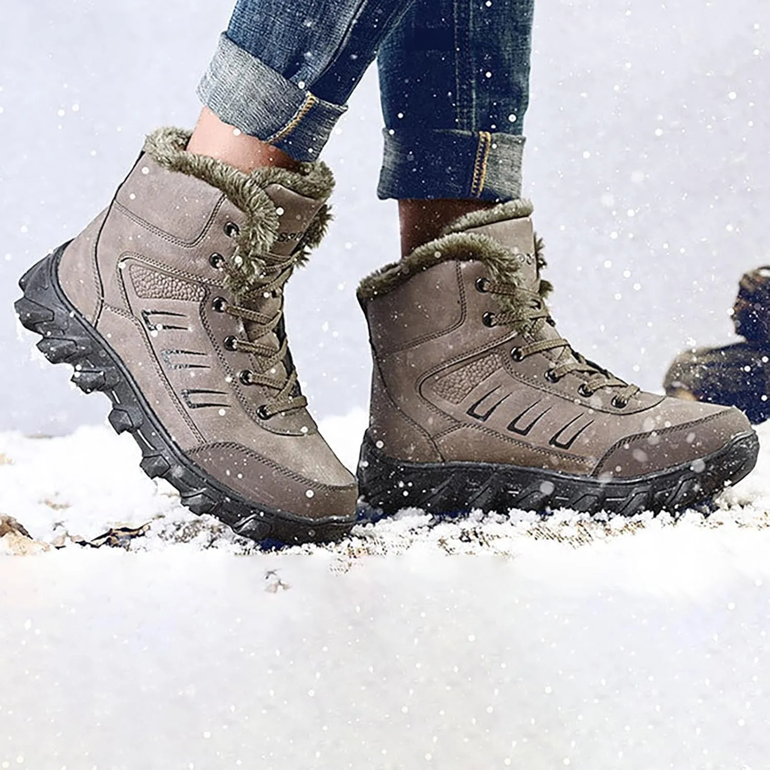 Work Boots for Men Waterproof Hiking Sneakers Zip Up Fur Lined Women's Safety Shoes Food Service Outdoor Botas Waterproof Soft Toe Work Hike Grounded Footwear