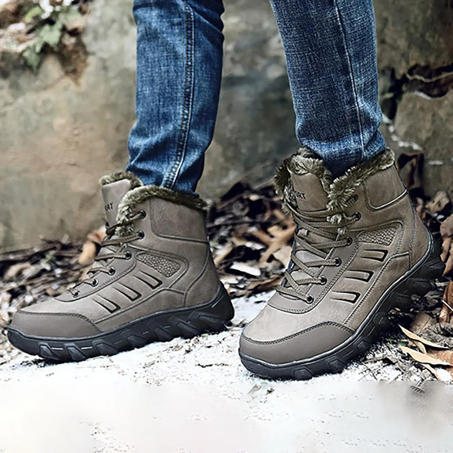 Work Boots for Men Waterproof Hiking Sneakers Zip Up Fur Lined Women's Safety Shoes Food Service Outdoor Botas Waterproof Soft Toe Work Hike Grounded Footwear